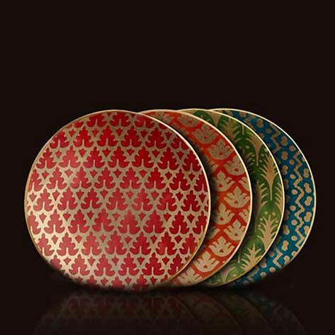 Fortuny's-collaborated-with-L'Objet-to-produce-these-gorgeous-canape-plates-reminiscent-of-old-world-Venetian-textiles. Fortuny's-collaborated-with-L'Objet-to-produce-these-gorgeous-canape-plates-reminiscent-of-old-world-Venetian-textiles.