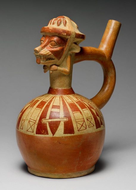 Fox-Warrior-Bottle----met Fox Warrior ceramic Bottle, c. 4th – 6th century C.E., Moche, Peru MET
