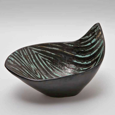 roger-capron-free-form-bowl-475x475 Free-Form-Ceramic-Bowl-Signed-by-Roger-Capron in green stripes on black