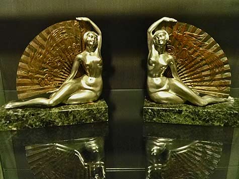 French-Art-Deco-Bookends French-Art-Deco-reclining females with large fans Bookends