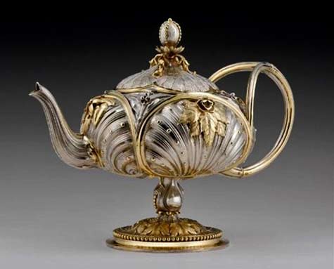 French-Teapot-circa-1840 Glass French-Teapot with a gold filigree surround