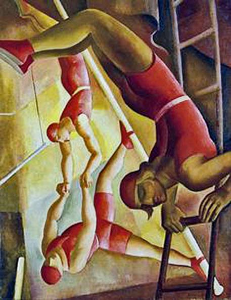 Gabor-Jeno-(1893-1968)-Acrobats,-1933 Gabor-Jeno-(1893-1968)-Acrobats Male circus acrobats in red costumes