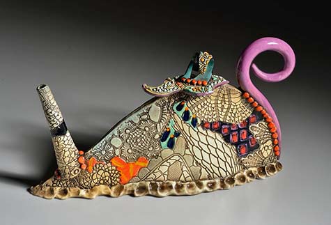 Gail-Mackiewic abstract textured teapot Gail-Mackiewic creative ceramic teapots