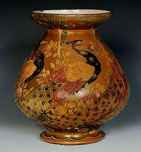 Galileo-Chini---Arte-della-Ceramica---Firenze-Vaso-in-terracotta-maiolicata-decorato-con-smalti red, amber and black terracotta vessel by Galileo Chini