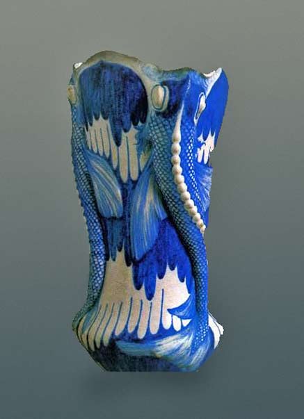 Galileo-Chini---Vaso-1900--- Galileo-Chini-italian vase in blue and white with fish edges