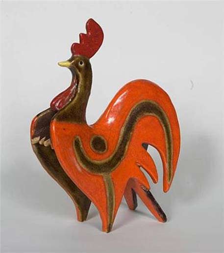 Gambone-Guido-1959-Italy Gambone-Guido mid-century ceramic red rooster sculpture