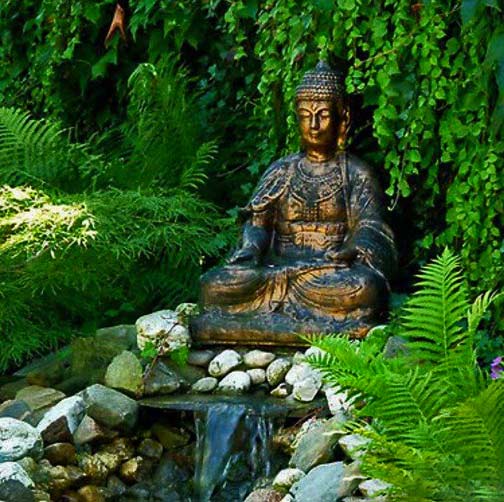 Buddha-garden-statue Garden-meditation-Buddha with small waterfall
