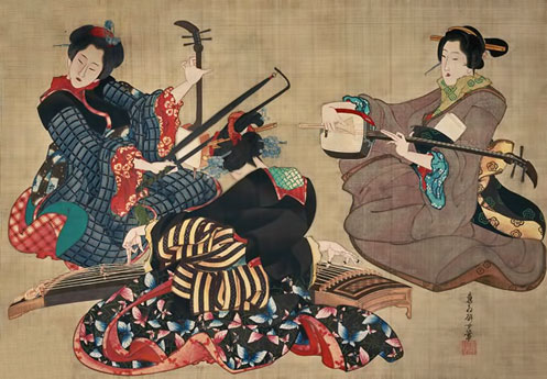 Japanese-geisha-musicians Geisha-girls-playing-traditional-music