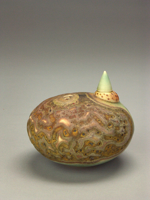geoffrey-swindell-contemporary-vase-480c640 Geoffrey Swindell Vase, c. 2000; porcelain, rust and robin's egg blue; Collection of Bill Burke 2009