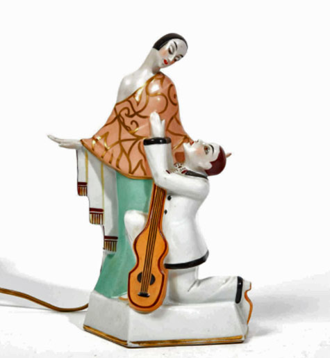 GERMAN.-The-singer-and-the-guitarist. GERMAN.-The-singer-and-the-guitarist.-Circa-1925-1935.-Polychrome-porcelain-enameled-night-light