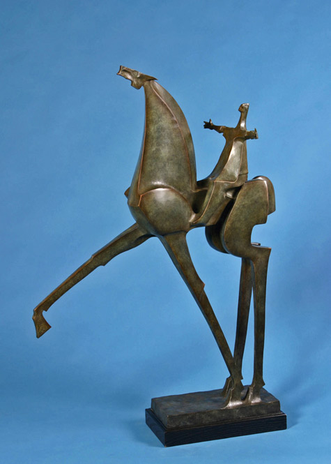 Wayne-Salge-bronze-horse-sculpture Giddyap_Wayne-Salge - bronze sculpture of a man riding a horse