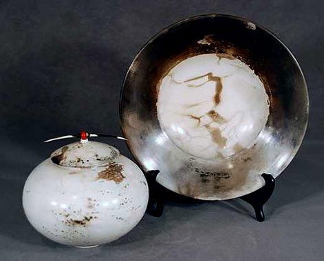 Ginger-Jar-and-Pit-Smoked-Plate-Donve-Branch ceramic plate and jar -- Donve Branch