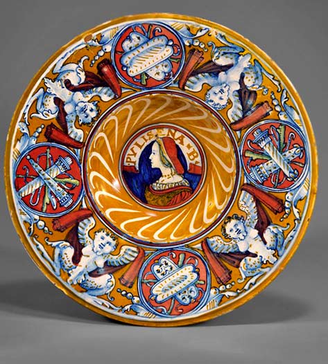 giorgio-andreoli-italian-plate giorgio-andreoli-tondino-plate-met central female profile motif