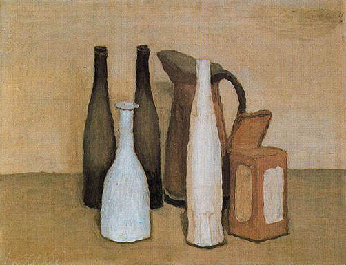 Giorgio-Morandi-paainting Giorgio Morandi still life bottles