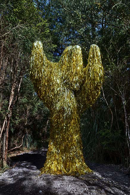 golden-beast-troy-emery-large sculpture golden-beast-troy-emery high-density-taxidermy-foam,-PVC-tinsel,-polyurethane-adhesive,-steel-rods