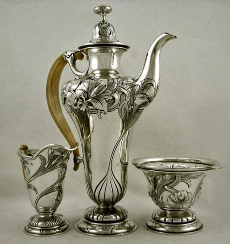 Handmade-silver-coffee-set Gorham-Sterling-Silver-Athenic-Coffee-Set-Hand-Made-c1910
