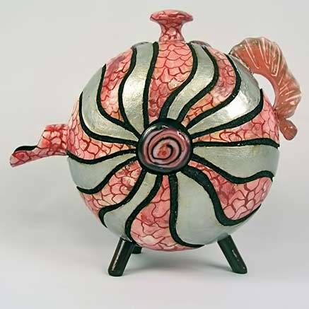 Judy-and-Larry-Cunningham-gourd-teapot Judy and Larry Cunningham of California handcrafted gourd teapot with glass handle