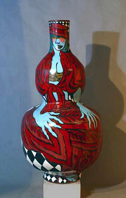 grand-231-Mattie-Leeds ceramic gourd vase by Mattie Leeds