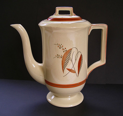Grays-Pottery-coffe-pot Grays-pottery-art-deco-ceramic coffee-pot in beige and burnt orange