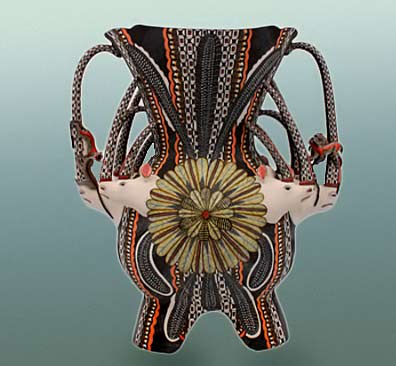 ardmore-ceramic-art-vase great-zambezi-masterpieces-ardmore-ceramic-art-feathered-armour-sold-sculptors-somandla-aaron-ntshalintshali-and-painter-jabu-nene