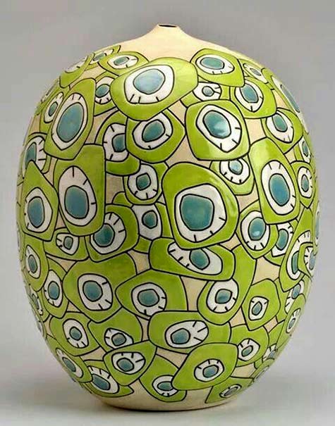 Boyan-Mosko-ceramic-vessel Boyan Mosko ceramic vessel lime green, pine green and white