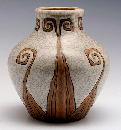 Gres-Keramis-vase-decorated-with-stylized-vines-on-a-crackle-background Gres-Keramis-vase-decorated-with-stylized-vines-on-a-crackle-background