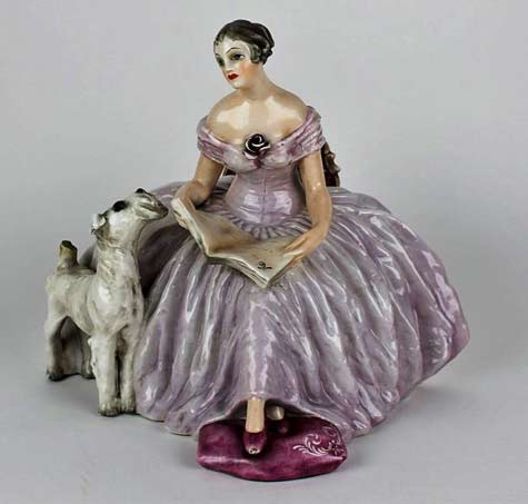 Guido-Cacciapuoti-italy-figurine Guido-Cacciapuoti-Italy-Hand-Painted-Porcelain-Victorian-Lady-with-Dog-Sculpture