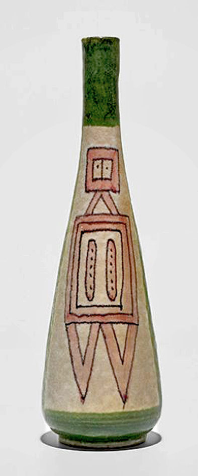 Guido-Gambone-large-ceramic-bottle Guido-Gambone-large-ceramic-bottle with abstract figure motif