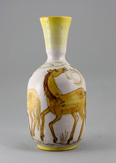 Guido-Gambone-Italian-vase Mid Century Guido-Gambone ceramic vase with horse motifs