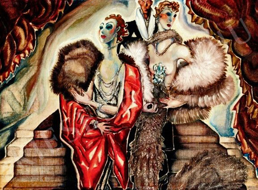 Gyula-Batthyany-painting Gyula-Batthyany---Divathölgyek,-1932-körül Art Deco Ladies in satin and furs