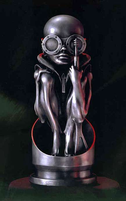 H,R,Giger-aluminium-sculpture Metal sculpture - 'Birth Machine Baby Aluminum' - H,R,Giger