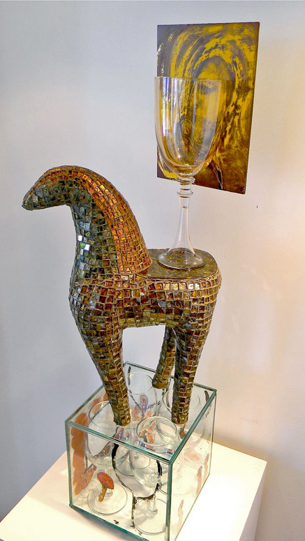 Goblet-Number-Three-Robert-Palusky HABATAT-GALLERIES---Florida 'Goblet Number Three' - Robert Palusky - mosaic horse with glass goblet