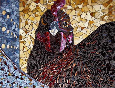 Harriet-Barb-Keith-mosaic-rooster Harriet-Barb-Keith-fine detail mosaic art rooster