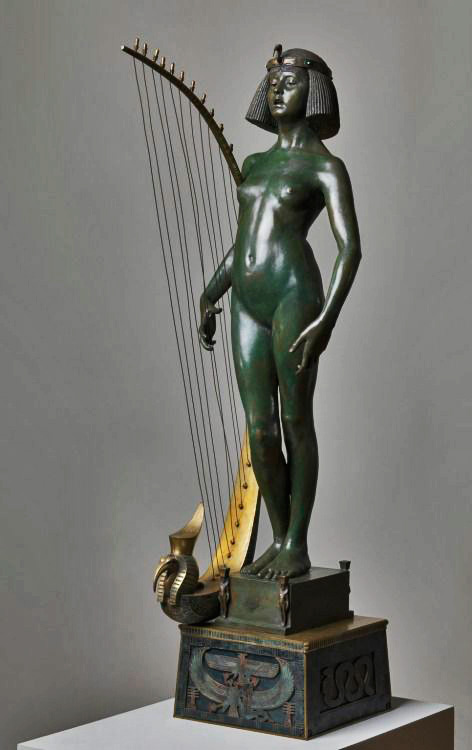 egyptian-revival-nude-figurine-Edward Onslow Ford The-Singer-exhibited-1889-Bronze,-coloured-resin-paste-and-semi-precious-stones by Edward Onslow Ford