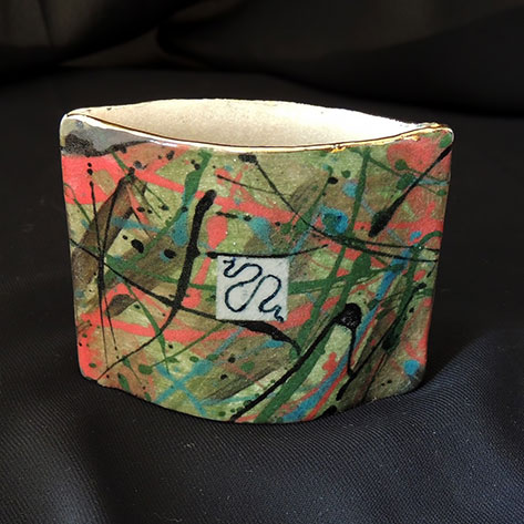 Helen-Martino-vase Helen Martino slab built vase with abstract splatter decoration