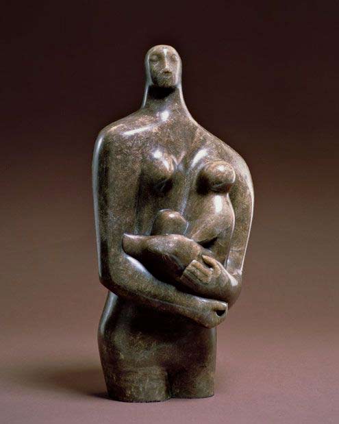 Henry-Moore,-Mother-and-Child-= Henry Moore, British sculptor -- mother child semi abstract form