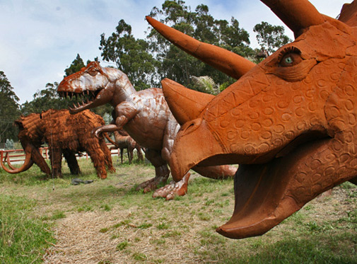 Dinonsaur-sculptures-CA Highway-92-in-Half-Moon-Bay-CA,-Spanish-Town