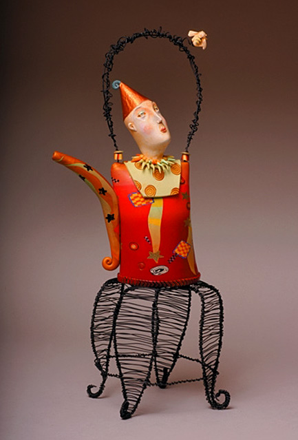 laura-balombini-teapot-433x639 Hope-Warmed-Over Laura-Balombini-----mixed media artist -red teapot with clown head lid