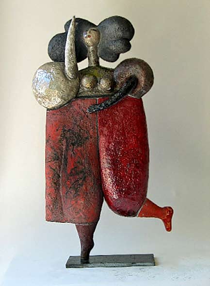 roger-capron-female-figure-sculpture ceramic figure sculpture - hopping-by roger-capron a dancing lady in red trousers