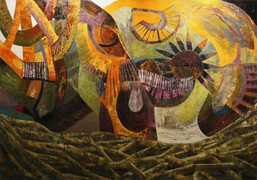 kate-elsey-painting-505x353 Hotham-Street-Contemporary--Kate-Elsey-Life-Splendour-oil-on-linen,-abstract sunset in orange, green, yellow