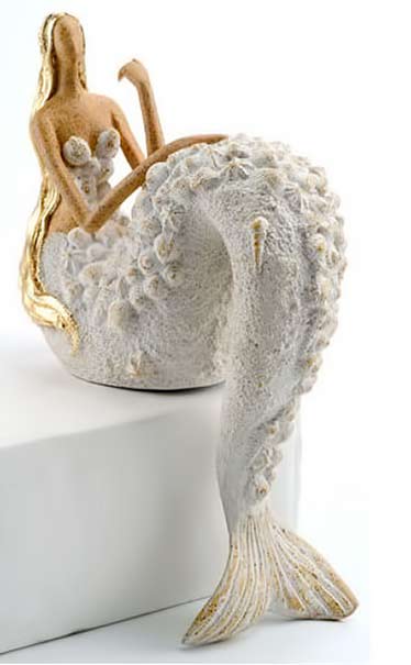 Decorative-Mermaid-Sculpture Decorative Mermaid Sculpture Figurine by HS white with flesh tone and gold highlights