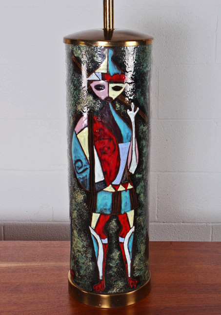 large-fantoni-lamp-453x646 Huge-Fantoni-Table-Lamp-sputnlk-modern-41inches with harelquin warrior figure