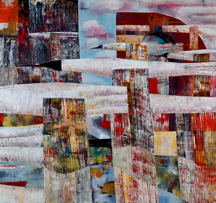 kate-elsey-contemporary-aussie-art-439x414 ibis-in-flight--Kate Elsey contemporary painting of flying Ibis birds