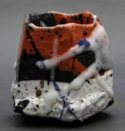 Ichikawa-Translucent-Sake-Bowl Ichikawa-Translucent-Sake-Bowl with white drip glaze on terracotta