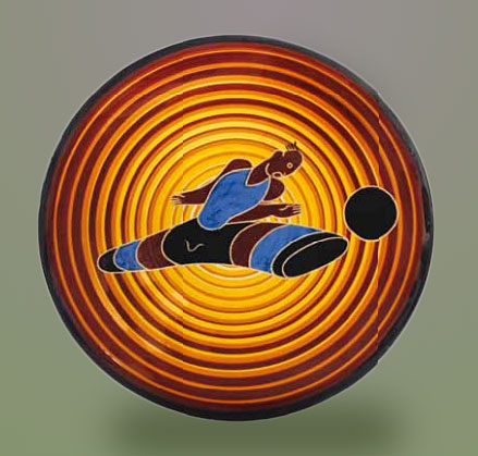 futurism-plate-soccer-player-Baldelli-Rometti Il-Calciatore-D.Baldelli---1934 - a futurist style plate featuring a soccer player