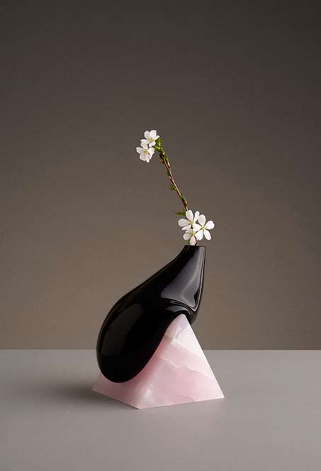 indefinite_vases_studioeq indefinite_vases_studioeq black free form vase with pink triangle base