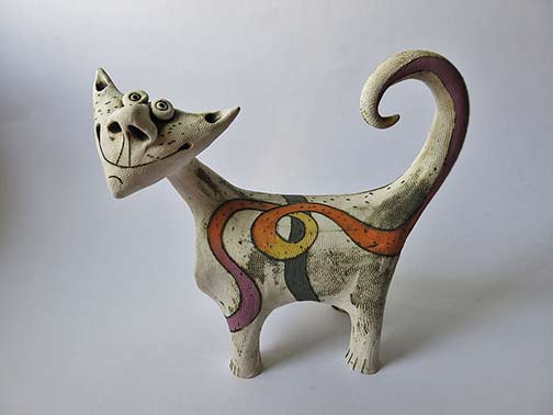 Inna-Olshansky,-ceramic-cat Inna Olshansky cat sculpture abstract style