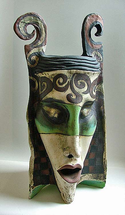 Inna-Olshansky---ceramic-mask Green and white Ceramic wall mask - Inna Olshansky