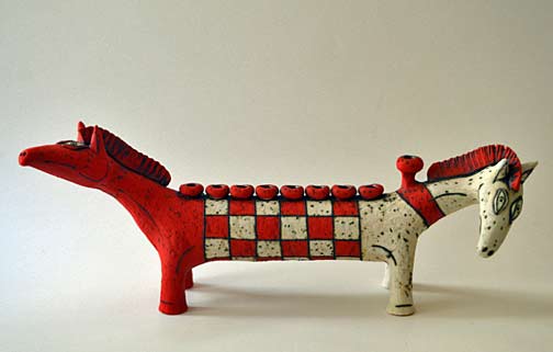 Inna-Olshansky--siamese-twin-horses co-joined ceramic horses by Inna-Olshansky