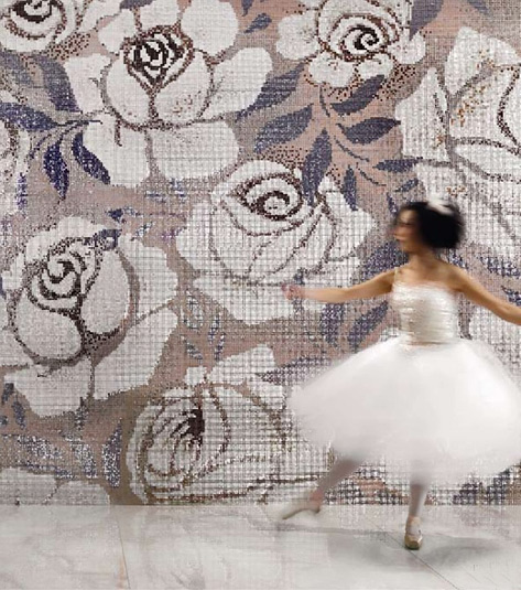 Sicis - Vie En Roses ipix-2013-SICIS mosaic wall art Vie En Roses Ballerina dancing with mosaic rose art